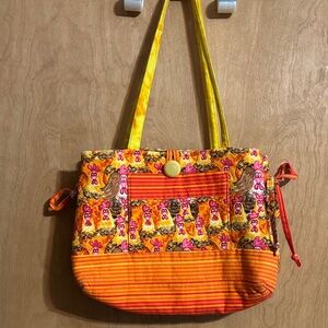 Vibrant Orange and Yellow Chicken Patterned Shoulder Bag